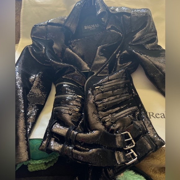 Stunning BALMAIN Sequin Motorcycle jacket Sold Out!! Size 36 like new condition - Picture 4 of 10